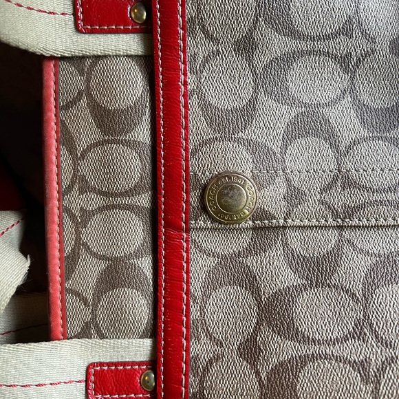 Coach Signature Monogram Orange and Tan Patent Leather Tote Shoulder Bag Y2K - Picture 10 of 13